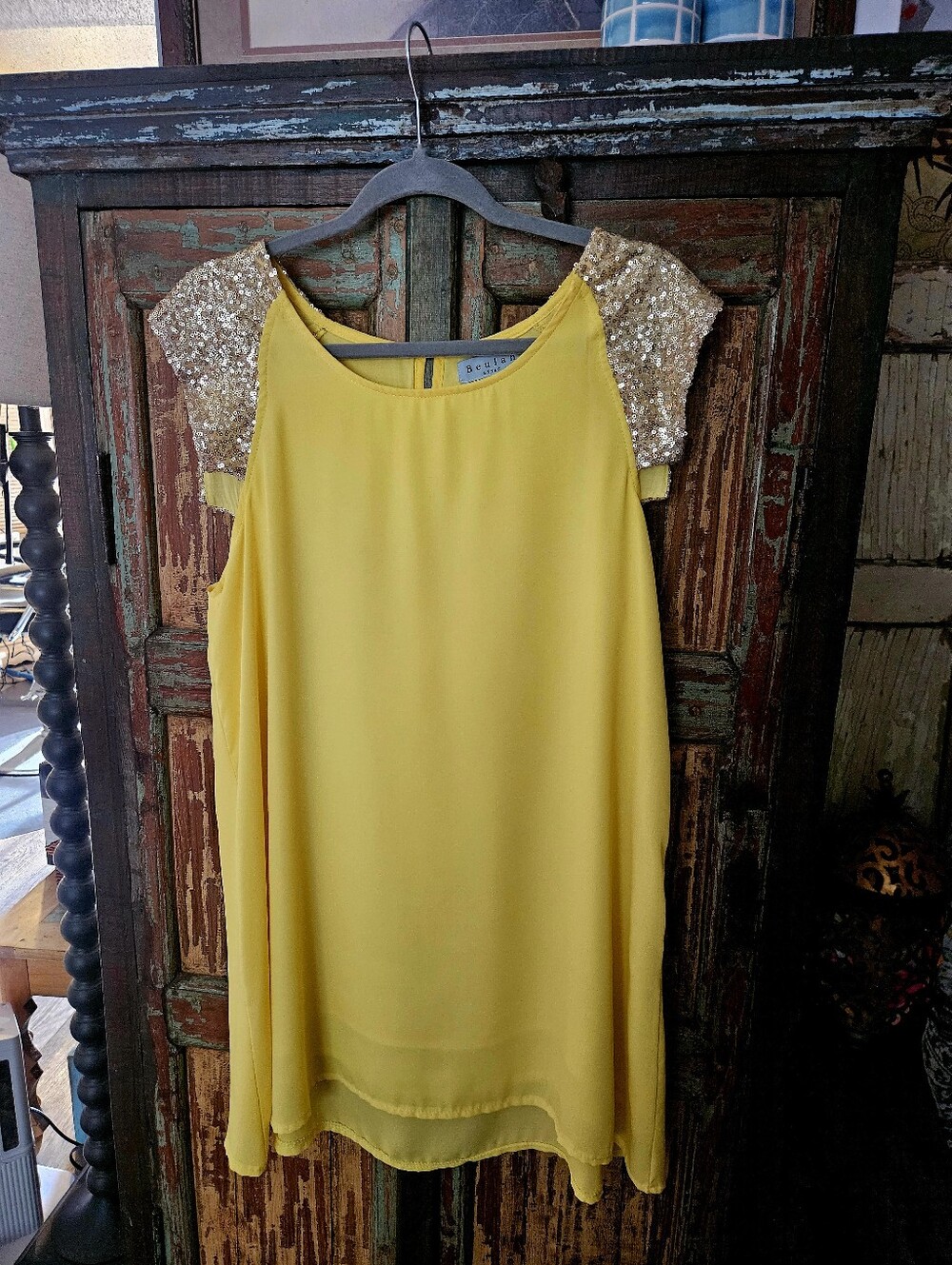 EUC Really Pretty BOUTIQUE Dress Beulah Yellow & Gold Size Large